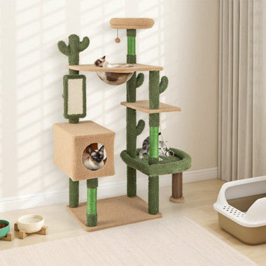  - 59 Inch Multilevel Cactus Cat Tree with Scratching Posts Cando Toy and Rope - Outdoor Style Company