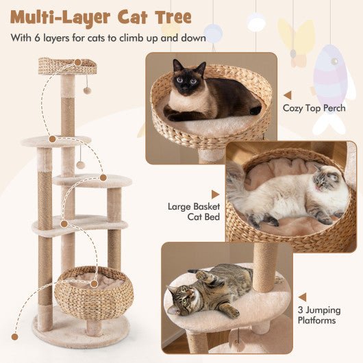  - 59 Inches Cat Tree with Perch and Soft Hammock for Indoor Cats - Outdoor Style Company