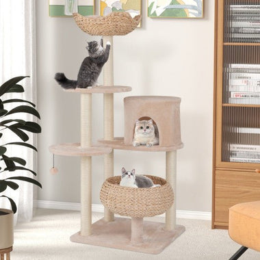  - 59 Inches Cattail Cat Tower with Sisal Scratching Posts and Soft Hammock - Outdoor Style Company