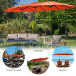 15 Feet Double-Sided Twin Patio Umbrella with Crank and Base-Orange