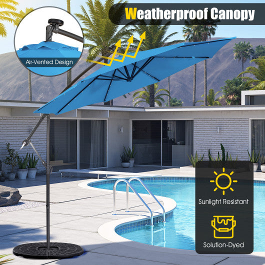 10 Feet Patio Solar Powered Cantilever Umbrella with Tilting System-Blue