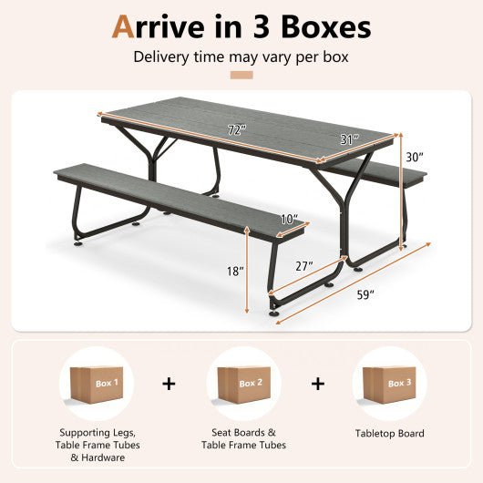  - 6 Feet Outdoor Picnic Table Bench Set for 6 - 8 People - Gray - Outdoor Style Company