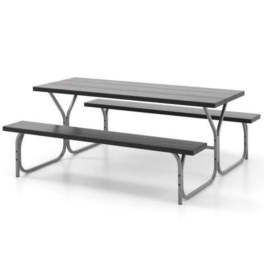  - 6 Feet Picnic Table Bench Set with HDPE Tabletop for 8 Person - Black - Outdoor Style Company