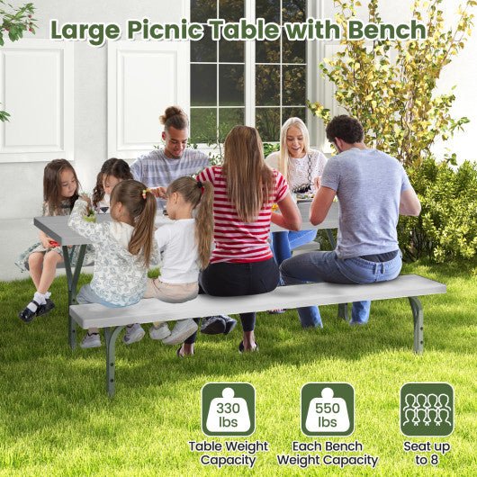  - 6 Feet Picnic Table Bench Set with HDPE Tabletop for 8 Person - Gray - Outdoor Style Company