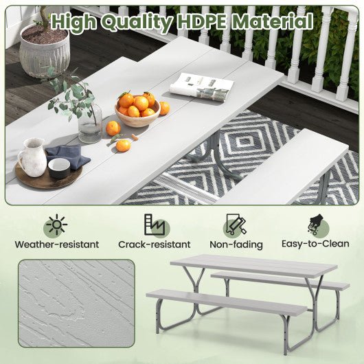  - 6 Feet Picnic Table Bench Set with HDPE Tabletop for 8 Person - Gray - Outdoor Style Company