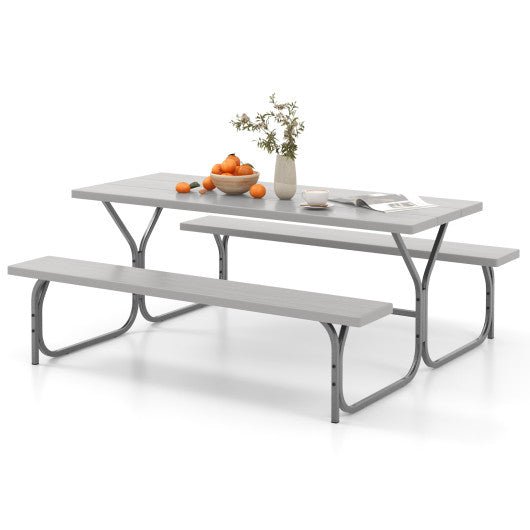  - 6 Feet Picnic Table Bench Set with HDPE Tabletop for 8 Person - Gray - Outdoor Style Company