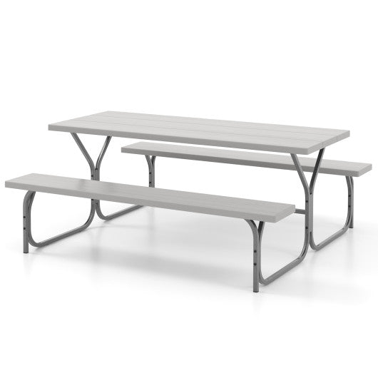  - 6 Feet Picnic Table Bench Set with HDPE Tabletop for 8 Person - Gray - Outdoor Style Company