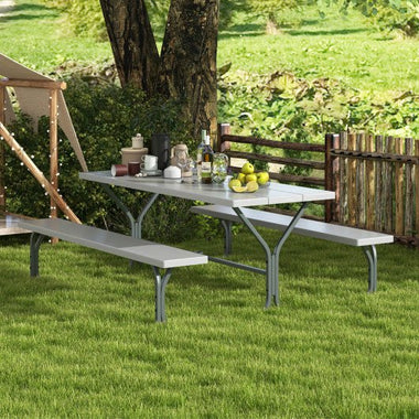  - 6 Feet Picnic Table Bench Set with HDPE Tabletop for 8 Person - Gray - Outdoor Style Company