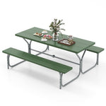  - 6 FT Picnic Table Bench Set Dining Table and 2 Benches with Metal Frame and HDPE Tabletop - Outdoor Style Company