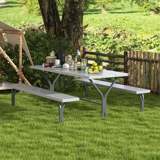  - 6 FT Picnic Table Bench Set Dining Table and 2 Benches with Metal Frame and HDPE Tabletop - Outdoor Style Company