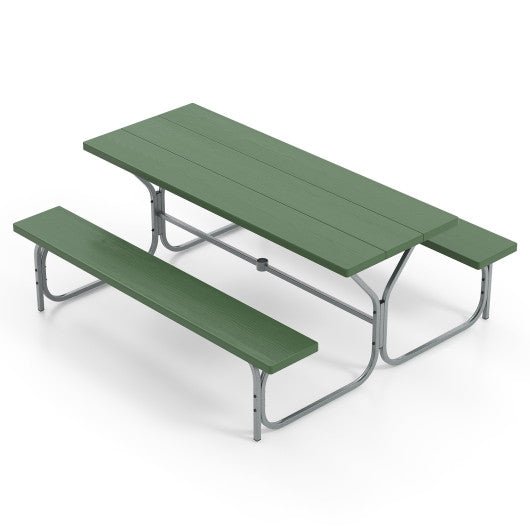  - 6 FT Picnic Table Bench Set Dining Table and 2 Benches with Metal Frame and HDPE Tabletop - Outdoor Style Company