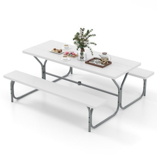  - 6 FT Picnic Table Bench Set Dining Table and 2 Benches with Metal Frame and HDPE Tabletop - Outdoor Style Company