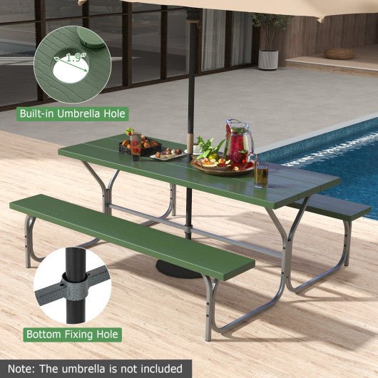  - 6 FT Picnic Table Bench Set Dining Table and 2 Benches with Metal Frame and HDPE Tabletop - Outdoor Style Company