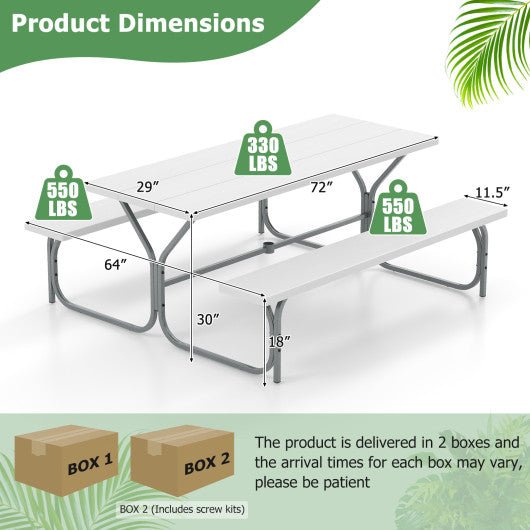  - 6 FT Picnic Table Bench Set Dining Table and 2 Benches with Metal Frame and HDPE Tabletop - Outdoor Style Company