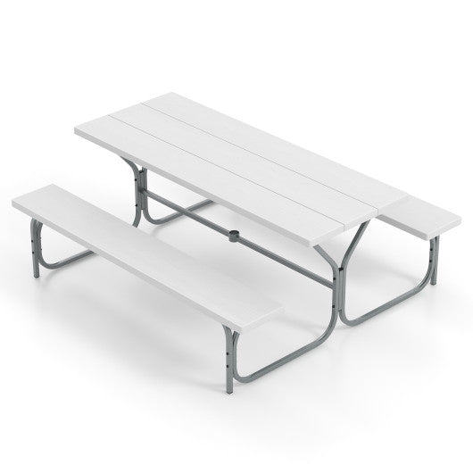  - 6 FT Picnic Table Bench Set Dining Table and 2 Benches with Metal Frame and HDPE Tabletop - Outdoor Style Company