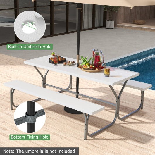  - 6 FT Picnic Table Bench Set Dining Table and 2 Benches with Metal Frame and HDPE Tabletop - Outdoor Style Company