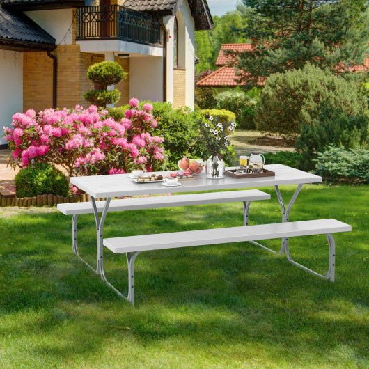  - 6 FT Picnic Table Bench Set Dining Table and 2 Benches with Metal Frame and HDPE Tabletop - Outdoor Style Company