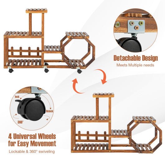  - 6 - Layer Wooden Plant Stand for 8 Pots - Outdoor Style Company