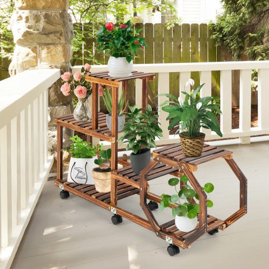  - 6 - Layer Wooden Plant Stand for 8 Pots - Outdoor Style Company