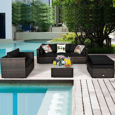  - 6 Pcs Patio Rattan Furniture Set with Sectional Cushion - Outdoor Style Company