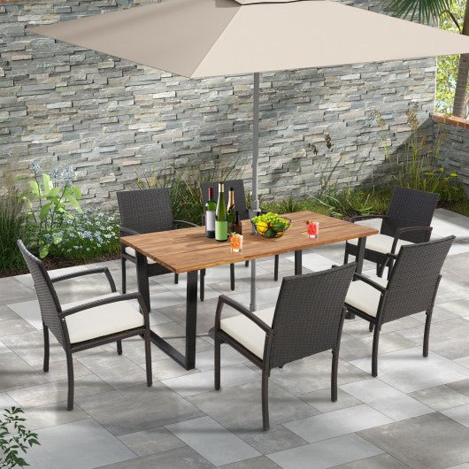  - 6 - Person Acacia Wood Outdoor Dining Table with 2 Inch Umbrella Hole - Outdoor Style Company