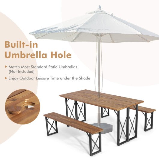  - 6 - Person Outdoor Patio Dining Table Set with 2 Inch Umbrella Hole - Outdoor Style Company