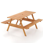  - 6 Person Picnic Table Set Patio Rectangle with 2 Built - in Benches and Umbrella Hole - Outdoor Style Company