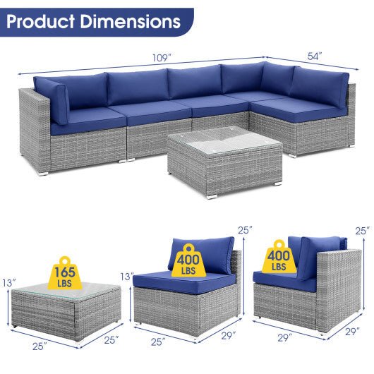  - 6 Piece Patio Conversation Sofa Set with Tempered Glass Coffee Table - Outdoor Style Company