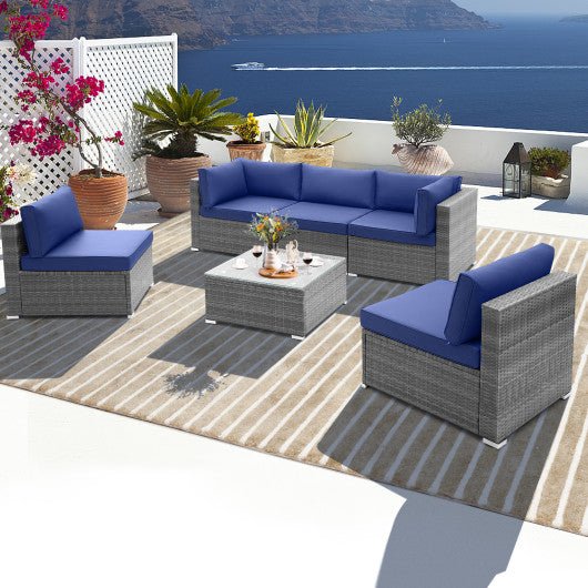  - 6 Piece Patio Conversation Sofa Set with Tempered Glass Coffee Table - Outdoor Style Company