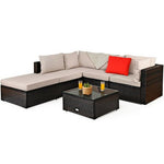  - 6 Pieces Outdoor Patio Rattan Furniture Set Sofa Ottoman - Outdoor Style Company