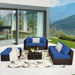  - 6 Pieces Outdoor Patio Rattan Furniture Set Sofa Ottoman - Outdoor Style Company