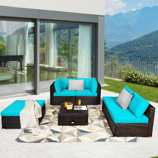  - 6 Pieces Outdoor Patio Rattan Furniture Set Sofa Ottoman - Outdoor Style Company