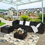  - 6 Pieces Outdoor Patio Rattan Furniture Set Sofa Ottoman - Outdoor Style Company