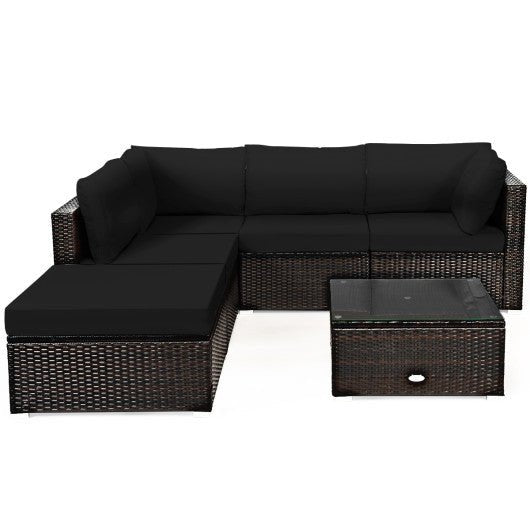  - 6 Pieces Outdoor Patio Rattan Furniture Set Sofa Ottoman - Outdoor Style Company