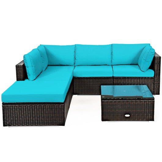  - 6 Pieces Outdoor Patio Rattan Furniture Set Sofa Ottoman - Outdoor Style Company