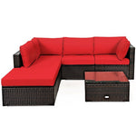  - 6 Pieces Outdoor Patio Rattan Furniture Set Sofa Ottoman - Outdoor Style Company