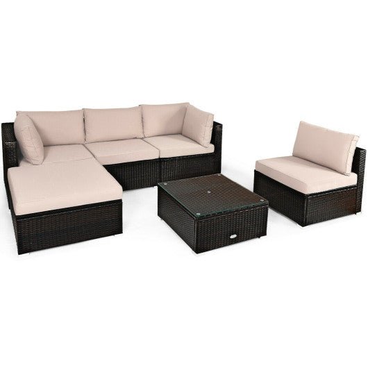  - 6 Pieces Outdoor Patio Rattan Furniture Set Sofa Ottoman - Outdoor Style Company