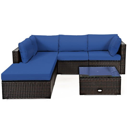  - 6 Pieces Outdoor Patio Rattan Furniture Set Sofa Ottoman - Outdoor Style Company