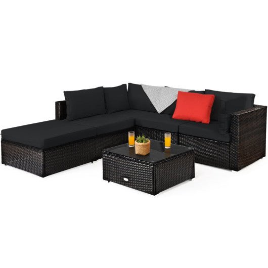  - 6 Pieces Outdoor Patio Rattan Furniture Set Sofa Ottoman - Outdoor Style Company