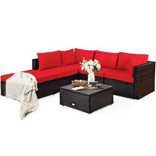  - 6 Pieces Outdoor Patio Rattan Furniture Set Sofa Ottoman - Outdoor Style Company