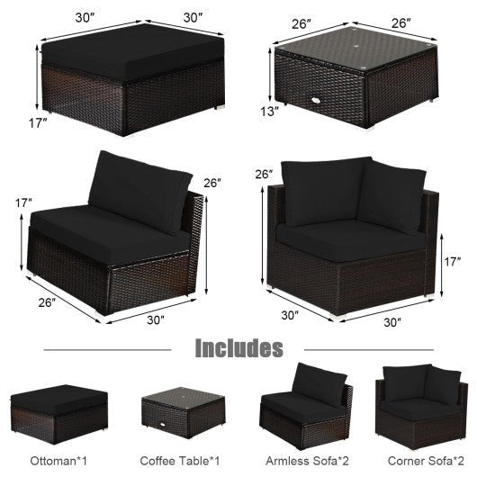  - 6 Pieces Outdoor Patio Rattan Furniture Set Sofa Ottoman - Outdoor Style Company