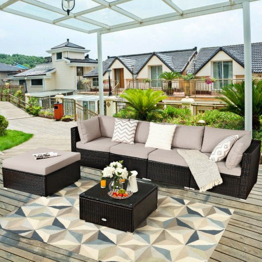  - 6 Pieces Outdoor Patio Rattan Furniture Set Sofa Ottoman - Outdoor Style Company