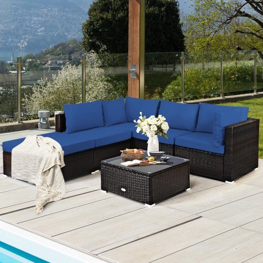  - 6 Pieces Outdoor Patio Rattan Furniture Set Sofa Ottoman - Outdoor Style Company