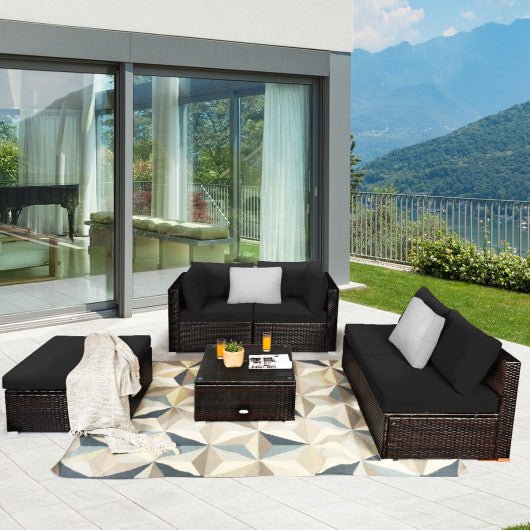  - 6 Pieces Outdoor Patio Rattan Furniture Set Sofa Ottoman - Outdoor Style Company