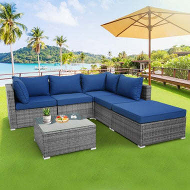  - 6 Pieces Outdoor Rattan Sofa Set with Seat and Back Cushions - Outdoor Style Company