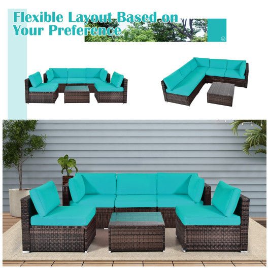  - 6 Pieces Patio Rattan Furniture Set with Cushions and Glass Coffee Table - Outdoor Style Company