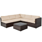  - 6 Pieces Patio Rattan Furniture Set with Cushions and Glass Coffee Table - Outdoor Style Company