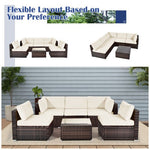  - 6 Pieces Patio Rattan Furniture Set with Cushions and Glass Coffee Table - Outdoor Style Company