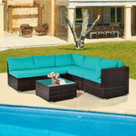  - 6 Pieces Patio Rattan Furniture Set with Cushions and Glass Coffee Table - Outdoor Style Company