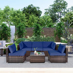  - 6 Pieces Patio Rattan Furniture Set with Cushions and Glass Coffee Table - Outdoor Style Company